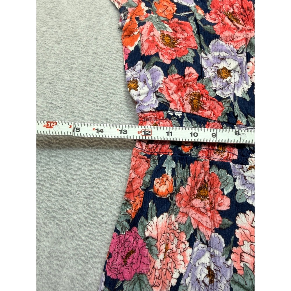 Knox Rose Floral High Low Midi Dress Navy Pink Orange Smocked Waist Small - Picture 3 of 9